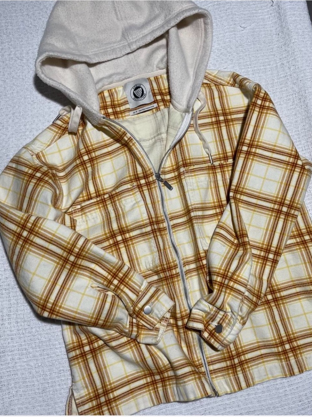 Urban Outfitters Zip-Up Hoodie Jacket in Cream and Mustard